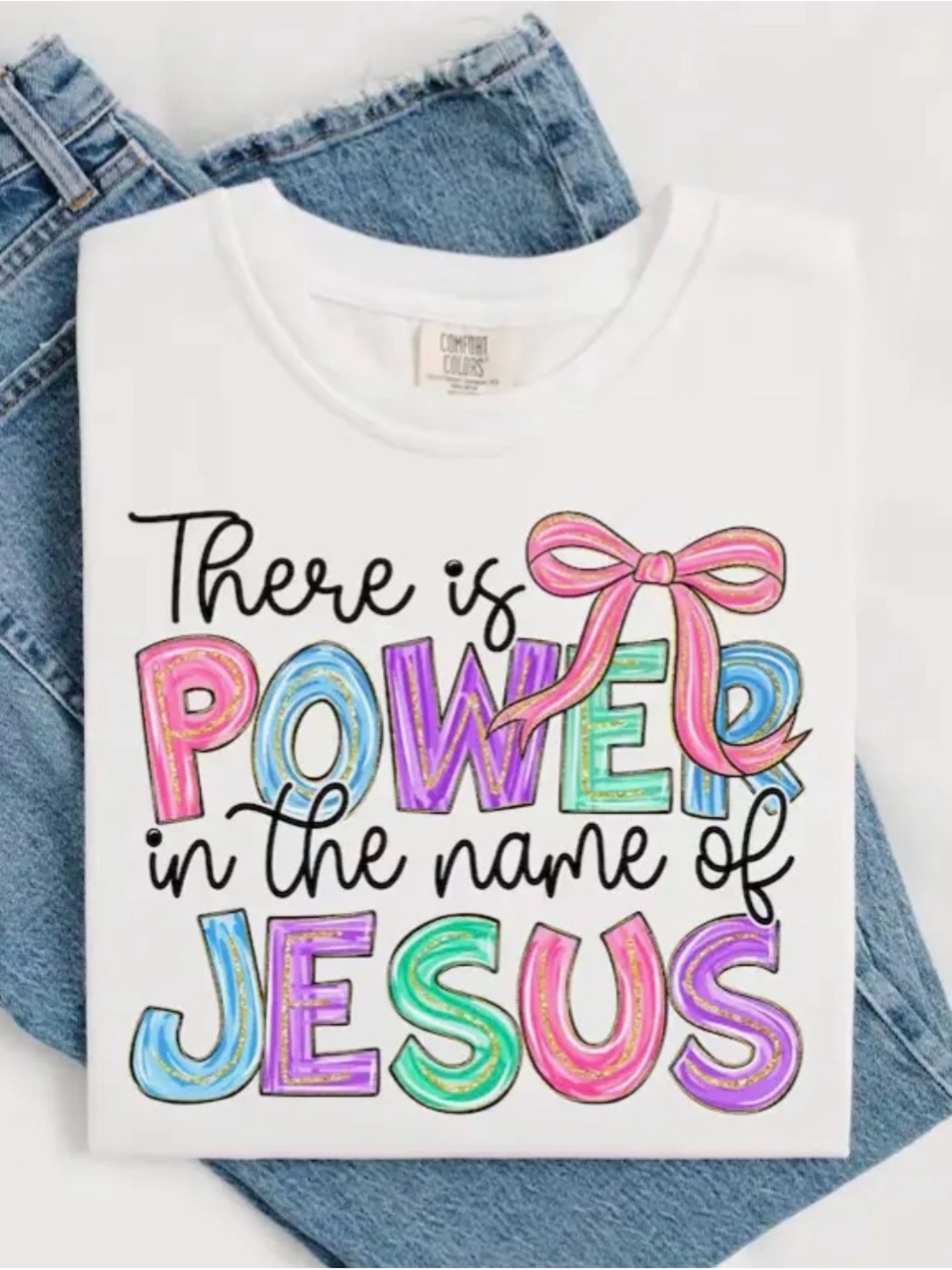Comfort Colors White Woman’s Tee with Colorful Faith Graphic